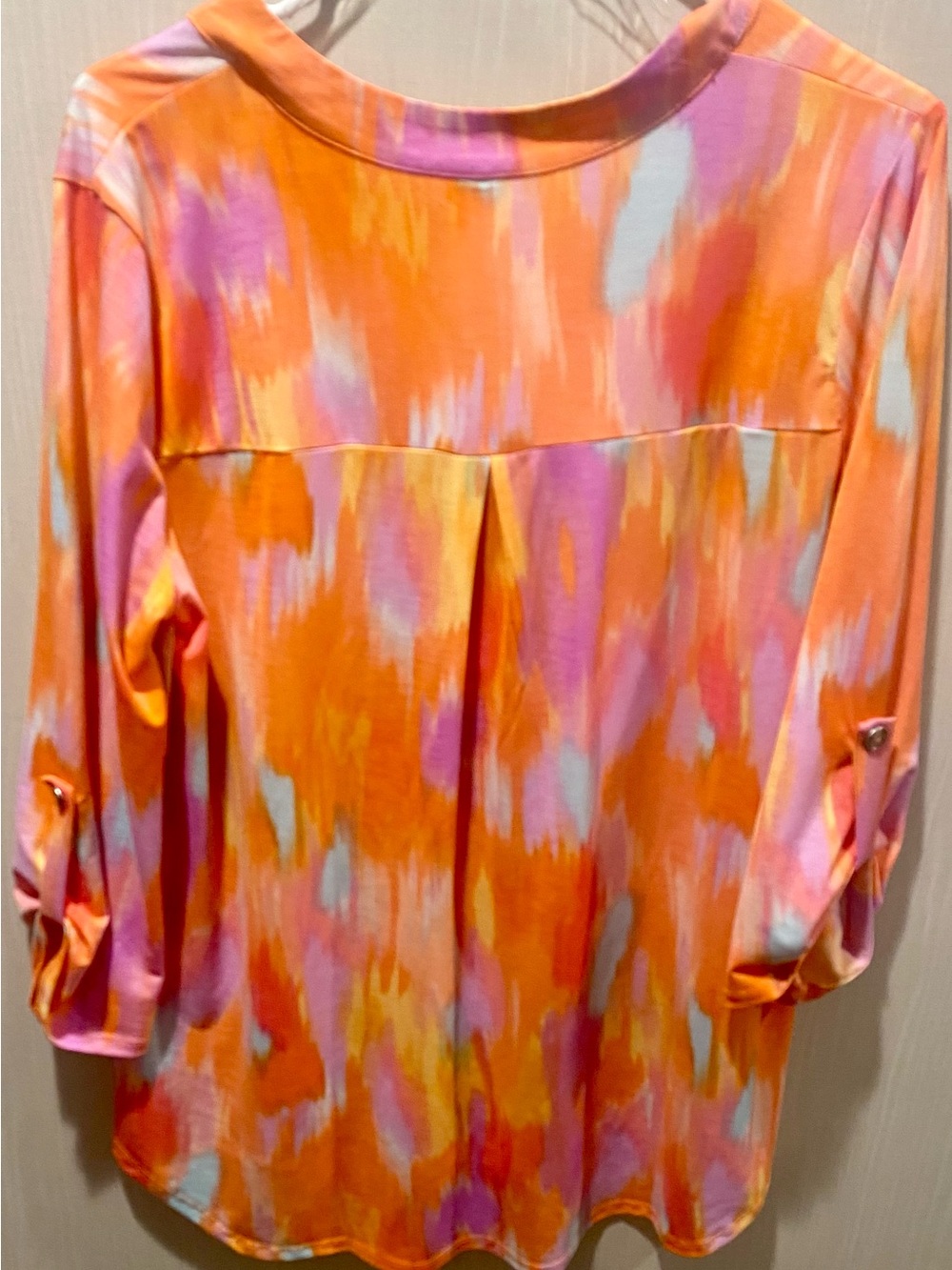 Dear Scarlett Orange Multi-Brushstroke V-Neck Blouse - Picture 3 of 4